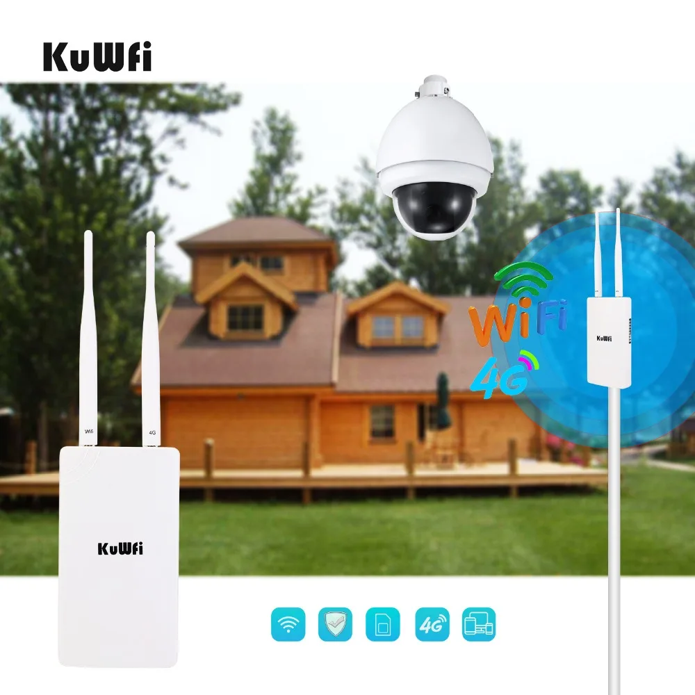KuWFi Waterproof Outdoor 300Mbps WiFi Router CAT4 4G LTE Routers 3G/4G SIM Card Router Modem for IP Camera/Outside WiFi Coverage KuWFi Waterproof Outdoor 300Mbps WiFi Router CAT4 4G LTE Routers 3G/4G SIM Card Router Modem for IP Camera/Outside WiFi Coverage
