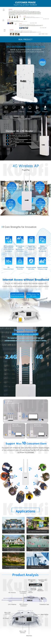 KuWFi Waterproof Outdoor 300Mbps WiFi Router CAT4 4G LTE Routers 3G/4G SIM Card Router Modem for IP Camera/Outside WiFi Coverage KuWFi Waterproof Outdoor 300Mbps WiFi Router CAT4 4G LTE Routers 3G/4G SIM Card Router Modem for IP Camera/Outside WiFi Coverage