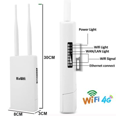 KuWFi Waterproof Outdoor 300Mbps WiFi Router CAT4 4G LTE Routers 3G/4G SIM Card Router Modem for IP Camera/Outside WiFi Coverage - Image 5