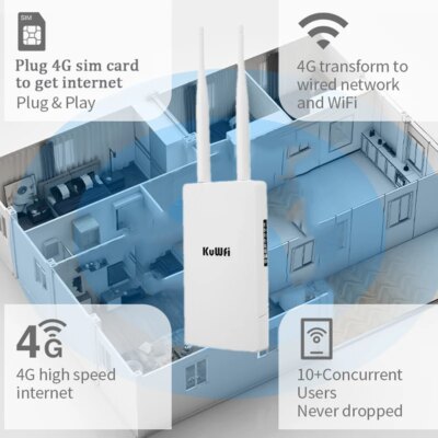 KuWFi Waterproof Outdoor 300Mbps WiFi Router CAT4 4G LTE Routers 3G/4G SIM Card Router Modem for IP Camera/Outside WiFi Coverage - Image 2