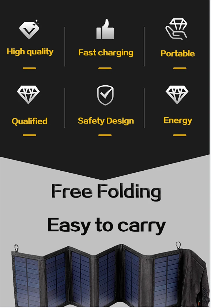 6-fold 800W Foldable solar panel 20w/h  portable solar panels charger USB 5V DC Full time power solar panel mobile power supply