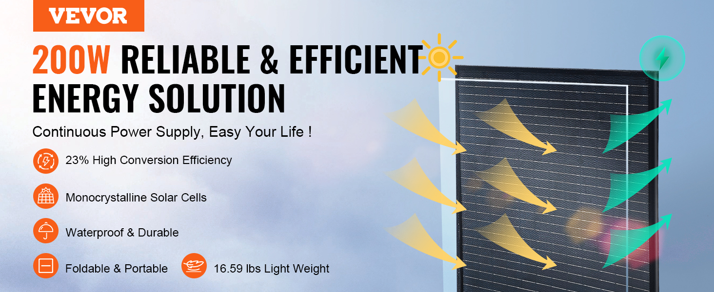 VEVOR Portable Monocrystalline Solar Panel Foldable ETFE Charger Efficiency Panel Waterproof for Power Stations Camping Hiking VEVOR Portable Monocrystalline Solar Panel Foldable ETFE Charger Efficiency Panel Waterproof for Power Stations Camping Hiking