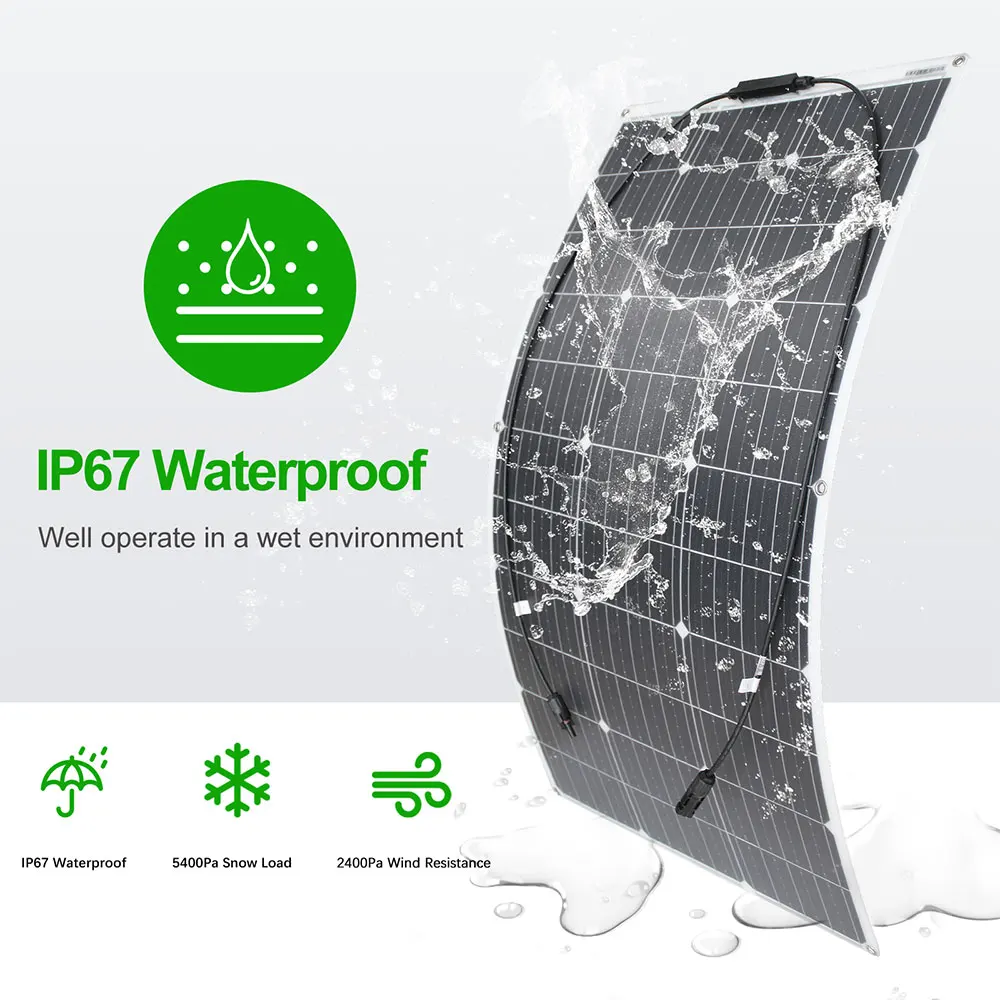 12V Flexible Solar Panel Kit 100W 200W Monocrystalline Waterproof with Controller for RV Camping Outdoor 12V Flexible Solar Panel Kit 100W 200W Monocrystalline Waterproof with Controller for RV Camping Outdoor