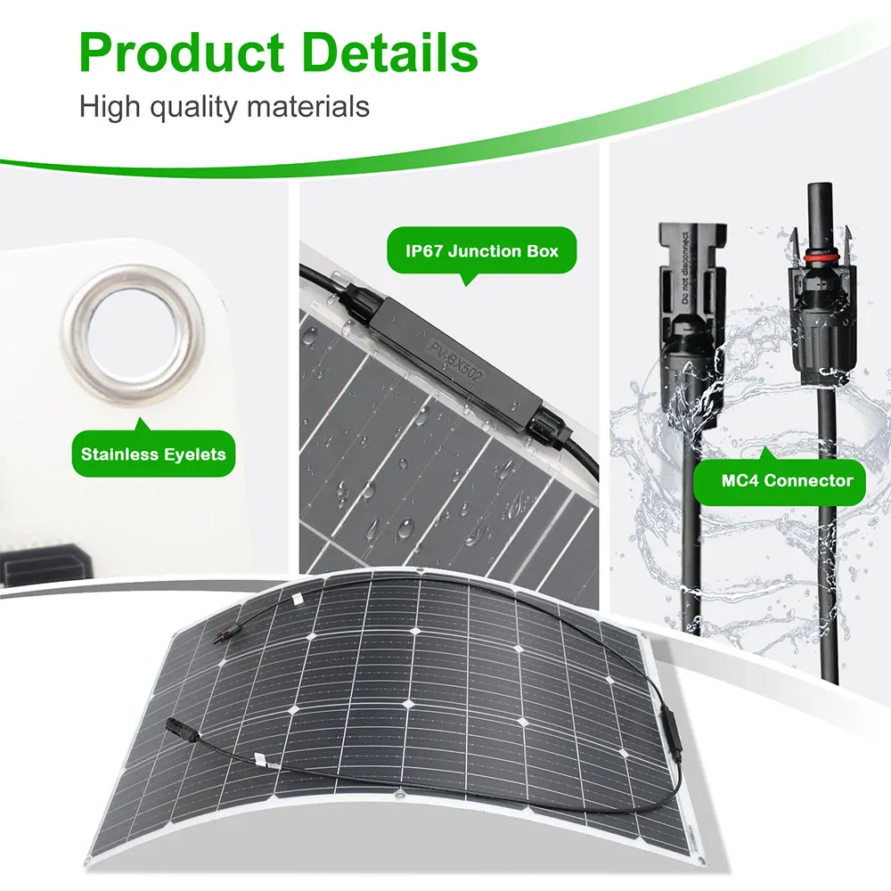 12V Flexible Solar Panel Kit 100W 200W Monocrystalline Waterproof with Controller for RV Camping Outdoor 12V Flexible Solar Panel Kit 100W 200W Monocrystalline Waterproof with Controller for RV Camping Outdoor