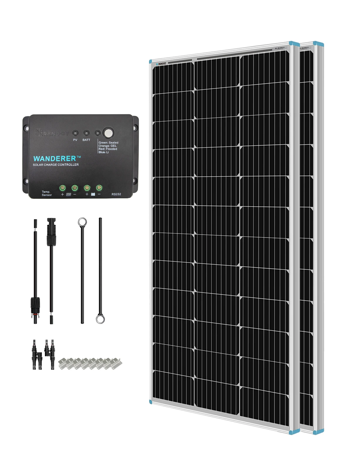 Renogy 200W 12V Solar Panel Kit, 2x100W Panels & 30A PWM Charge Controller, for RV/Boat/Camper/Off-Grid