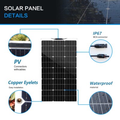 1PCS ~10PCS 100W 18V Solar Panel 100 W 200W 300W 400w 500w 800w 1000w  Monocrystalline Flexible Paneles Solares 12V/24V Battery - Image 3