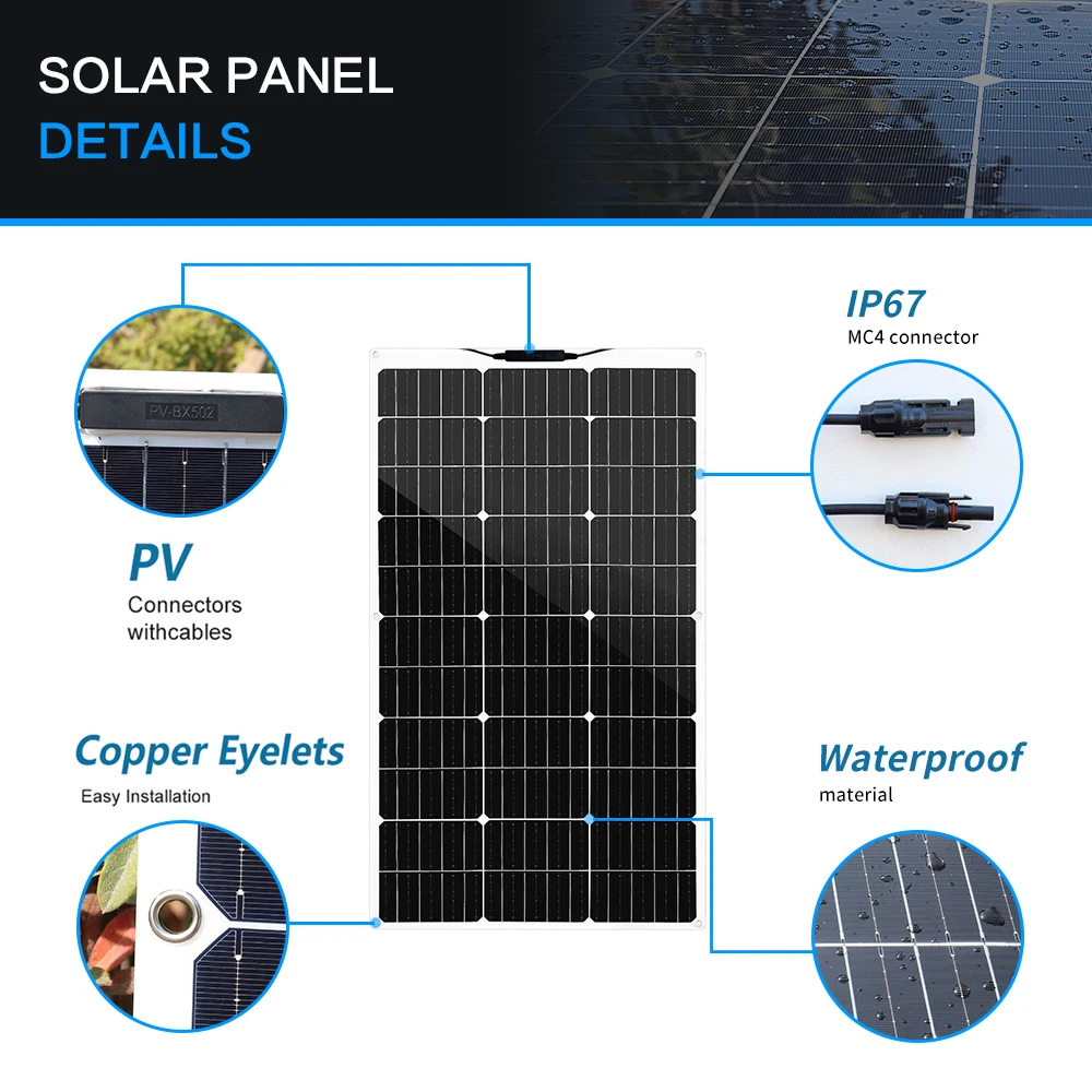 1PCS ~10PCS 100W 18V Solar Panel 100 W 200W 300W 400w 500w 800w 1000w Monocrystalline Flexible Paneles Solares 12V/24V Battery 1PCS ~10PCS 100W 18V Solar Panel 100 W 200W 300W 400w 500w 800w 1000w Monocrystalline Flexible Paneles Solares 12V/24V Battery
