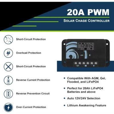 Solar Power Kit | LiFePO4 Lithium Battery |  Mono Rigid Solar Panels, PWM Solar Charge Controller | RV, Trailer, Camper, Marine - Image 4