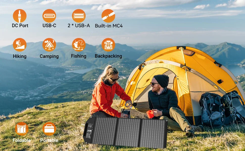30W Travel-Ready Solar Charger - Portable Foldable Solar Panel with 18V MC4, Dual USB-A (QC3.0), and USB-C (PD18W) Ports