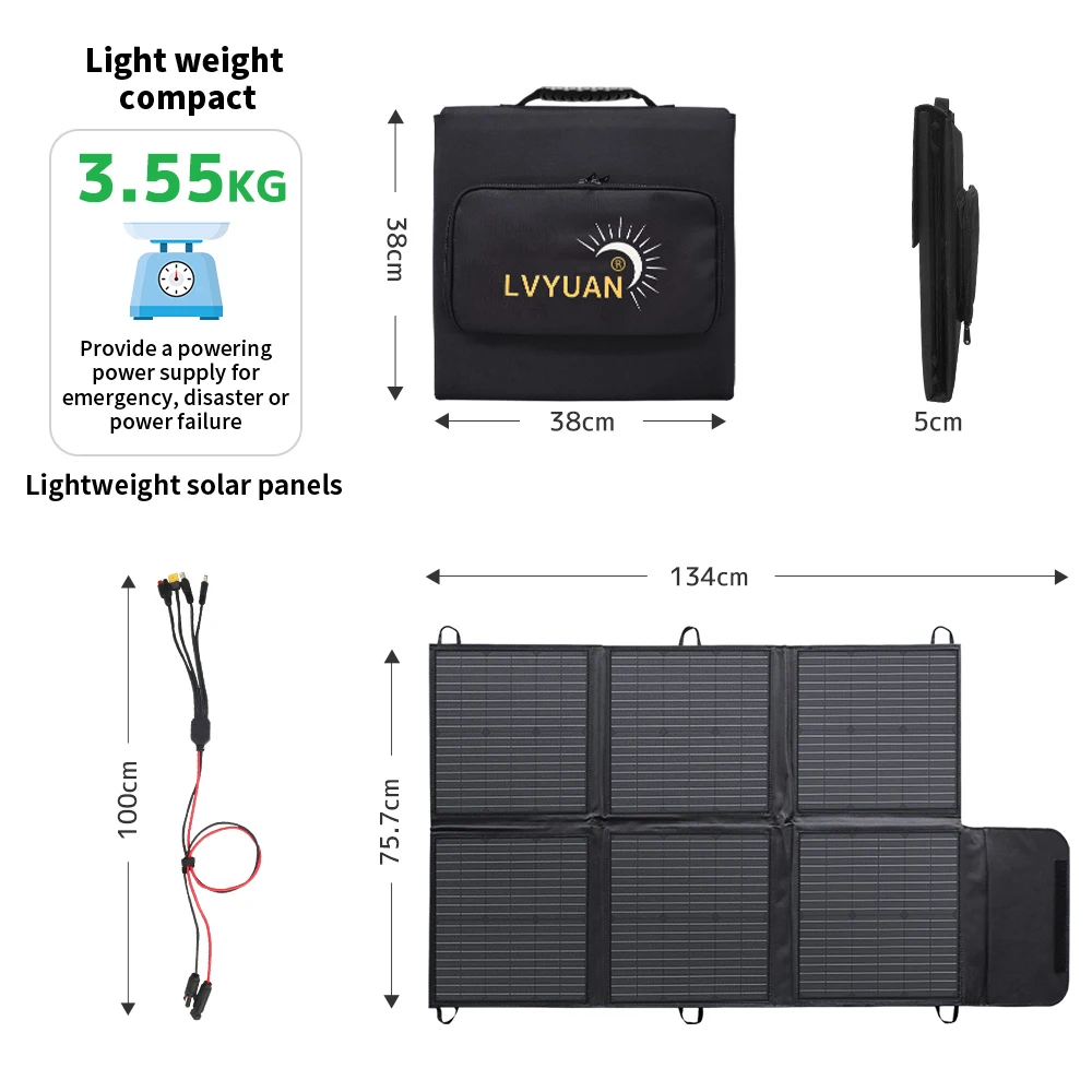 Lvyuan Warehouse IP67 Waterproof Portable Foldable PET Flexible Solar Panels Kit 120W-200W Mono Portable Solar System