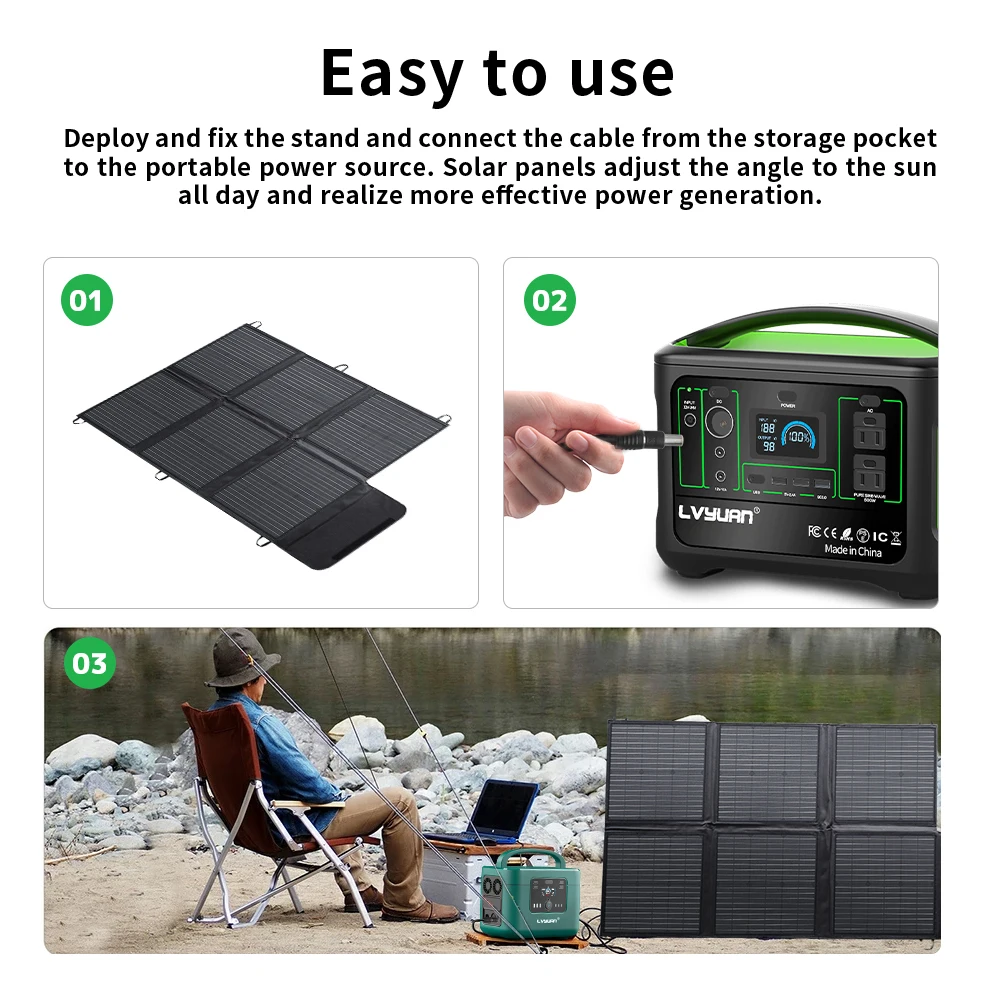 Lvyuan Warehouse IP67 Waterproof Portable Foldable PET Flexible Solar Panels Kit 120W-200W Mono Portable Solar System
