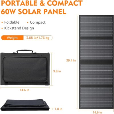 60W Solar Panel With USB DC Port For Outdoor Hiking Camping Portable Battery Power Station Phone Charging Bank Charging Panel - Image 2