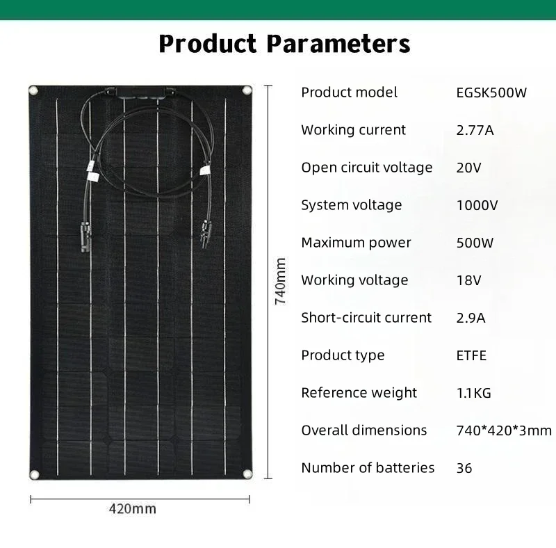 Super Power Solar Panel 500w1000w1500w2000w Suitable For RV Boat Car Household  Camping 18V 36V Battery Charger Solar Panel Kits