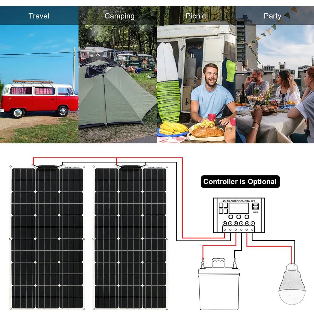 solar panel kit and 300w 200w 100w flexible solar panels 12v 24v high efficiency battery charger module - Image 6