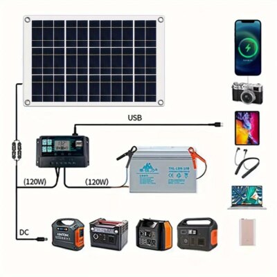 12V high-efficiency polycrystalline silicon solar panel power supply, 30-100A PWM controller, used for outdoor phone charger - Image 5