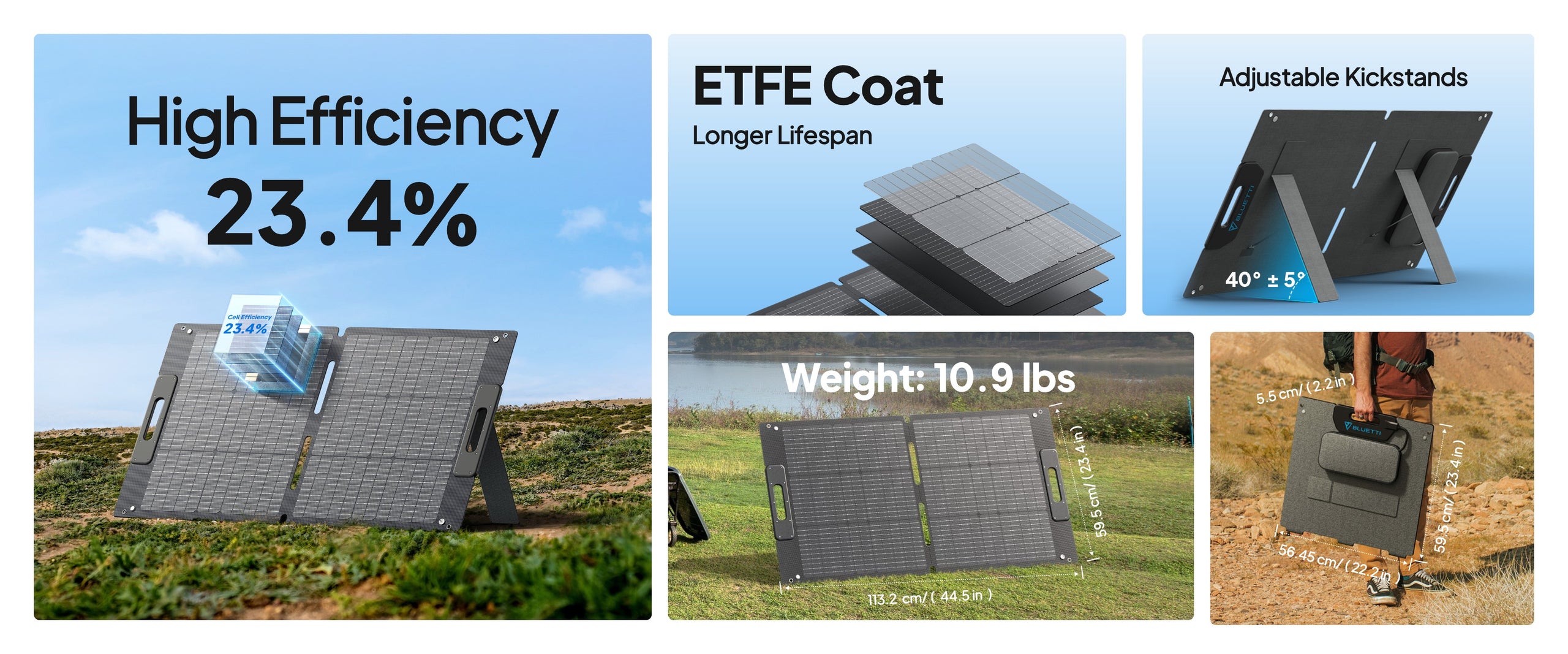 [US Stock]BLUETTI 100 Watt Solar Panel for Portable Power Station EB3A/AC50B/AC70/AC180, Foldable Solar Charger for RV