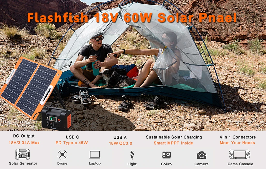 Portable Solar Panel 60W 18V Solar Charger Foldable Battery DC Output PD Type-c for Solar Generator Phones Tablets Portable Solar Panel 60W 18V Solar Charger Foldable Battery DC Output PD Type-c for Solar Generator Phones Tablets