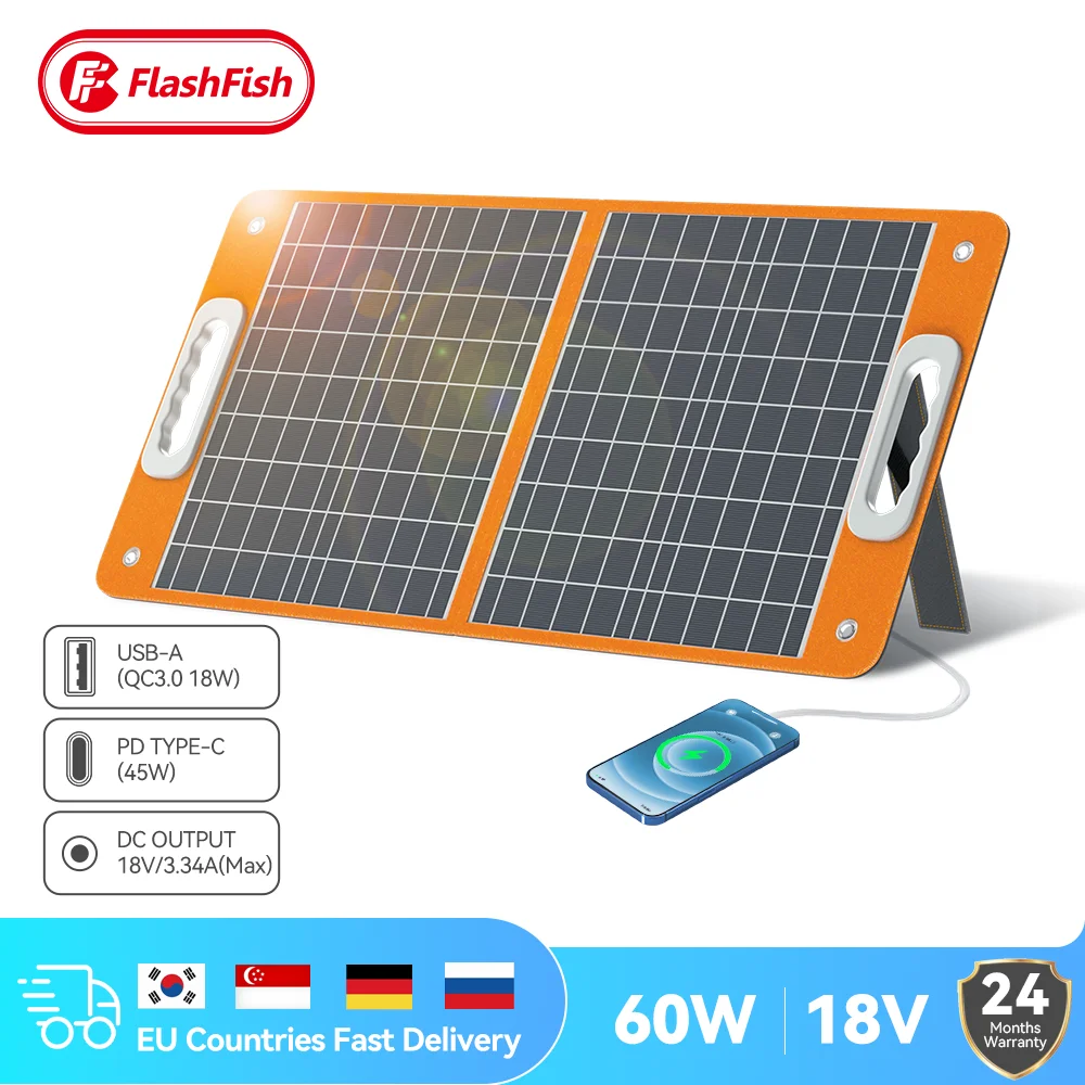 Portable Solar Panel 60W 18V Solar Charger Foldable Battery DC Output PD Type-c for Solar Generator Phones Tablets Portable Solar Panel 60W 18V Solar Charger Foldable Battery DC Output PD Type-c for Solar Generator Phones Tablets