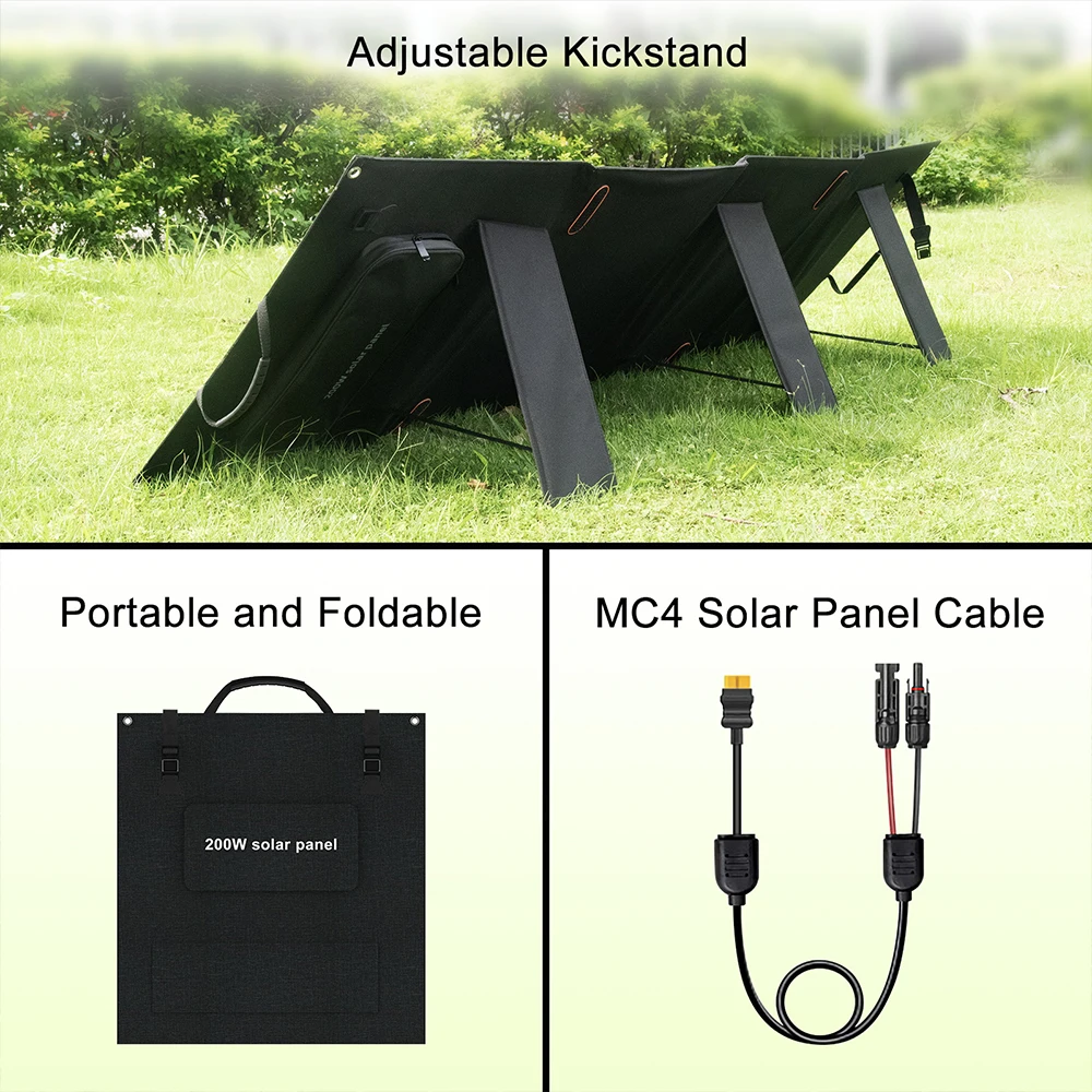 SOLARPLAY 200W Portable Foldable Solar Panel 18V Flexible Solar Panel for Family Camping Trip for Tourism Camping Power Station