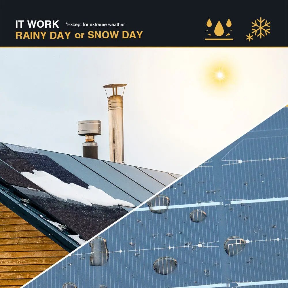 Flexible Solar Panel 200W 100W 19.8V Monocrystalline Charger Off-Grid 12V /24V Battery RV Boat Cabin Van Car Trailer (Front Bump