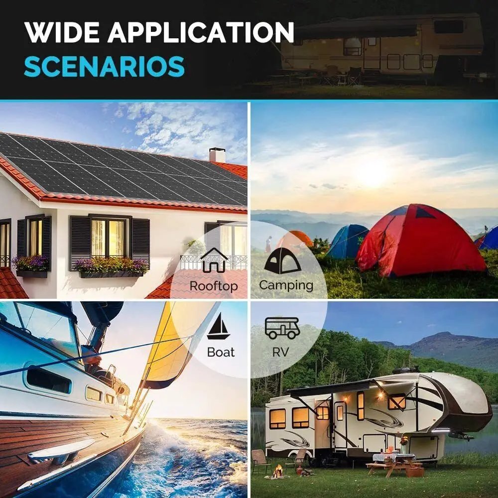 Flexible Solar Panel 200W 100W 19.8V Monocrystalline Charger Off-Grid 12V /24V Battery RV Boat Cabin Van Car Trailer (Front Bump