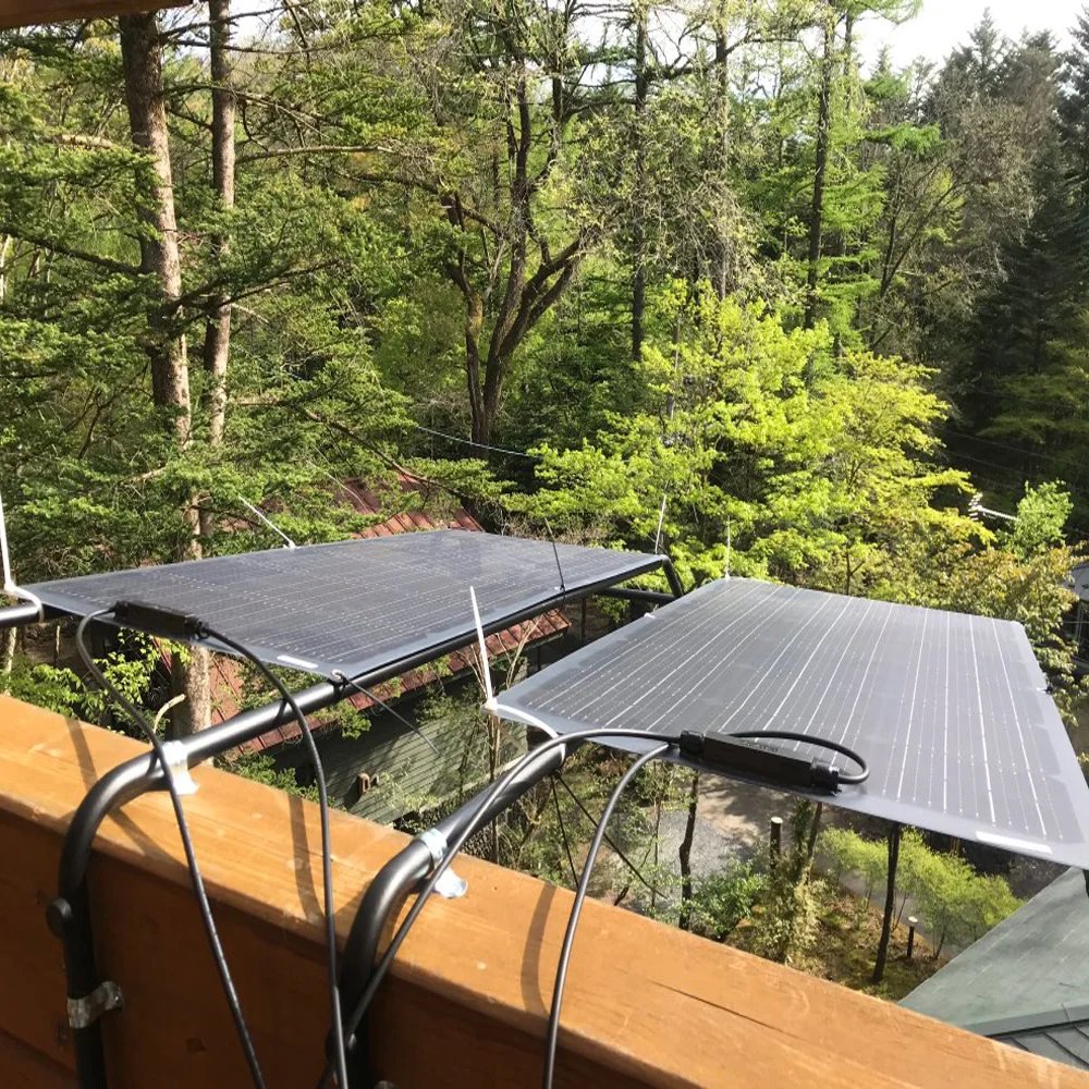 Flexible Solar Panel 200W 100W 19.8V Monocrystalline Charger Off-Grid 12V /24V Battery RV Boat Cabin Van Car Trailer (Front Bump