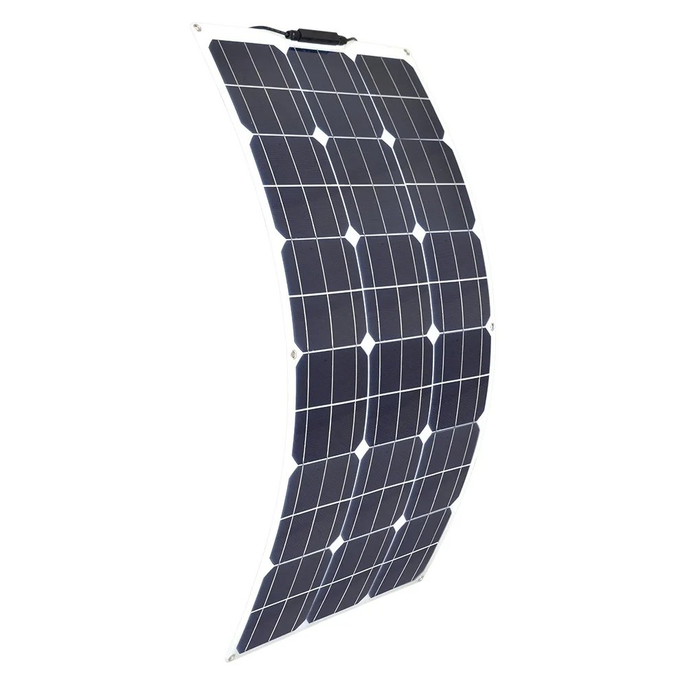 Flexible Solar Panel 200W 100W 19.8V Monocrystalline Charger Off-Grid 12V /24V Battery RV Boat Cabin Van Car Trailer (Front Bump