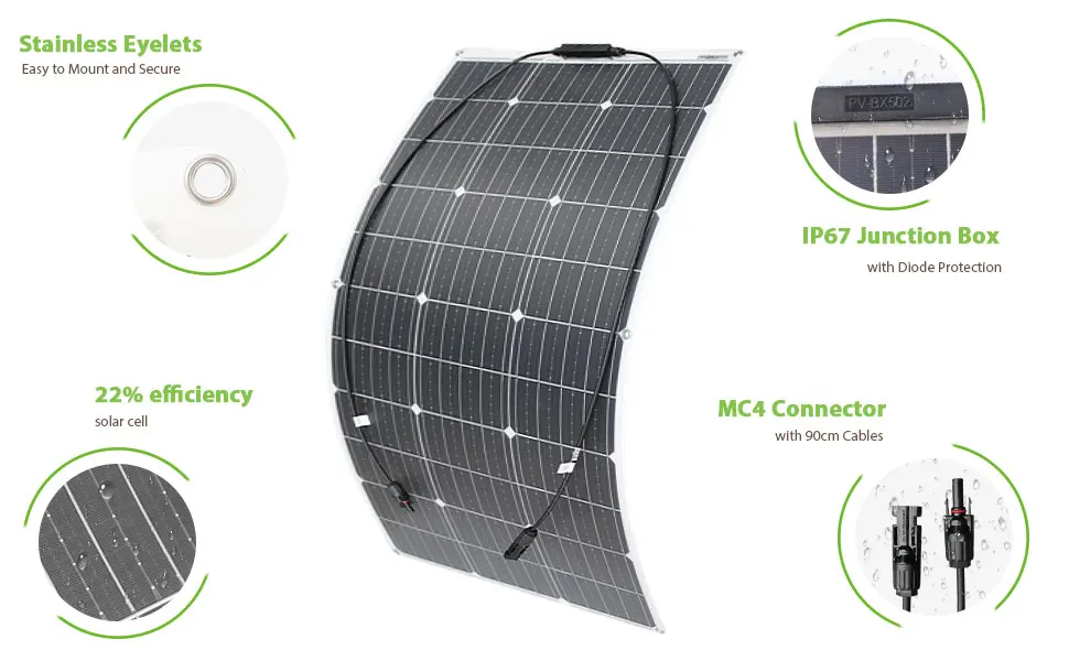12V Flexible Solar Panel 100W 200W 300W Monocrystalline Waterproof Bendable Best Solar Panel system for Outdoor China