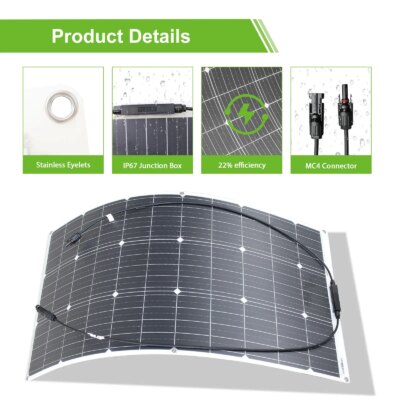 12V Flexible Solar Panel 100W 200W 300W Monocrystalline Waterproof Bendable Best Solar Panel system for Outdoor China - Image 5