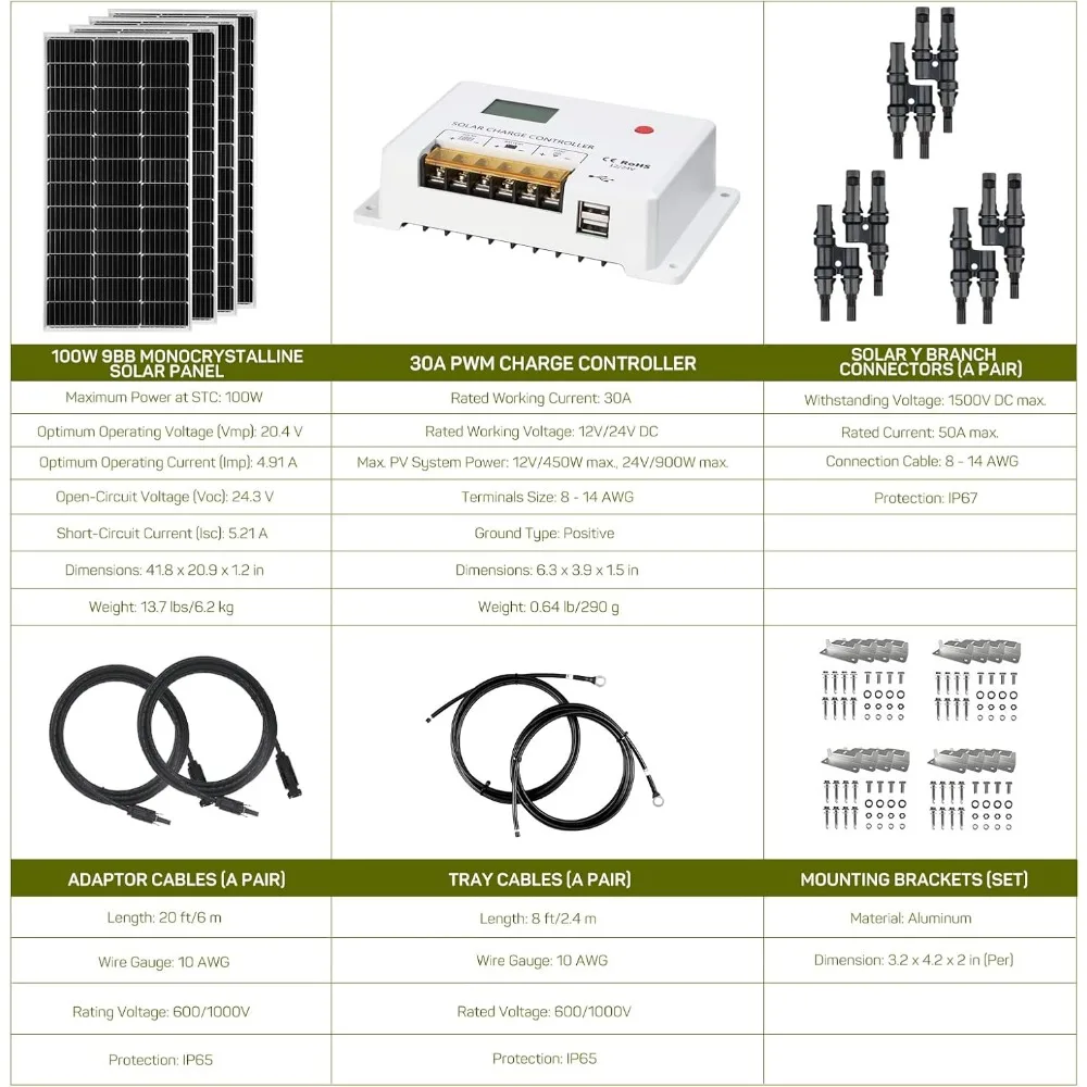 Starter 400W 30PWM Controller 4 Pieces monocrystalline Silicon Glass Set