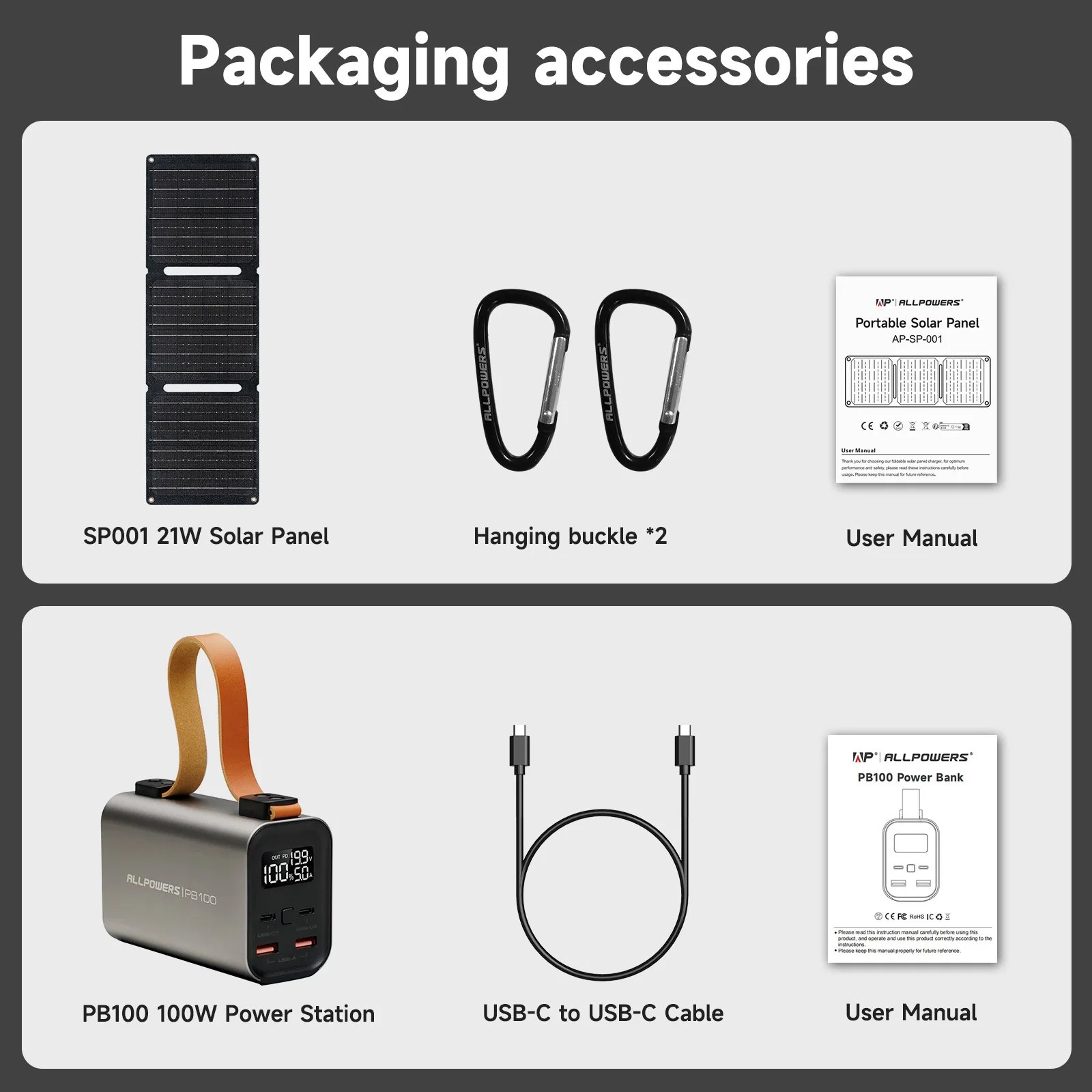 ALLPOWERS Power Bank PB 100W Fast Charging Powerbank with 21W Solar Panel Portable Battery Charger For Laptop Phone Camping