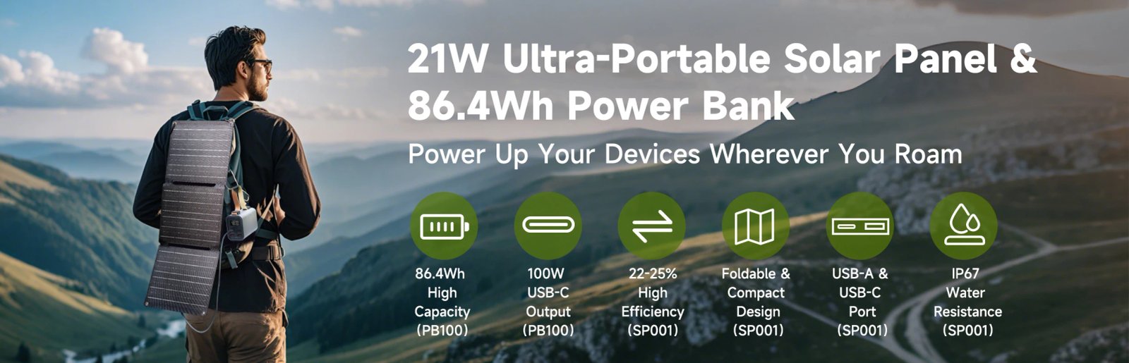 ALLPOWERS Power Bank PB 100W Fast Charging Powerbank with 21W Solar Panel Portable Battery Charger For Laptop Phone Camping