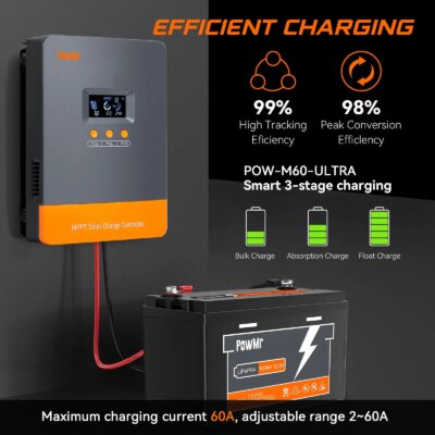 PowMr Parallel Controller MPPT 60A Solar Charge Controller 12V 24V 36V 48V Battery Regulator For Lithium LiFePo4 Lead-Acid - Image 4
