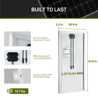 HQST 100 Watt 12 Volt 9BB Cell RV Solar Panel Kit w/ 30 Amp PWM Charge Controller, Adaptor Kit, Tray Cables, Mounting Z Brackets - Image 5