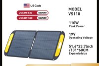 VTOMAN VS110 Solar Panel 110W Portable Waterproof Foldable Solar Panel Outdoor Emergency Backup for JUMP 600X Power Station