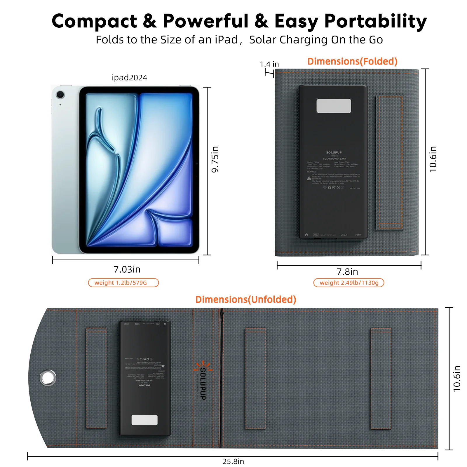 30W 10W Solar Panel with 10000mAh Power Bank - Portable Solar Charger for Outdoor Camping, Hiking, Phones & Emergency Devices