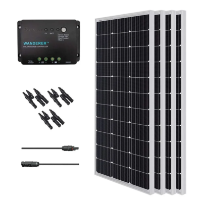 Renogy 400 Watts 12 Volts Monocrystalline Solar RV Kit Off-Grid Kit with Adventurer 30A PWM LCD Charge Controller