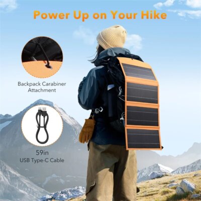 1*30W Foldable Solar Panel with 1*10000mAh Solar Power Bank,15W Dual Output Port,Suitable for outdoor travel camping/hiking - Image 2