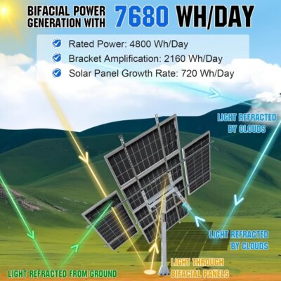 1200W Solar Tracker System: 6pcs Bifacial 195W Monocrystalline Solar Panels, Dual-Axis Solar Tracking Kit with Tracker - Image 6