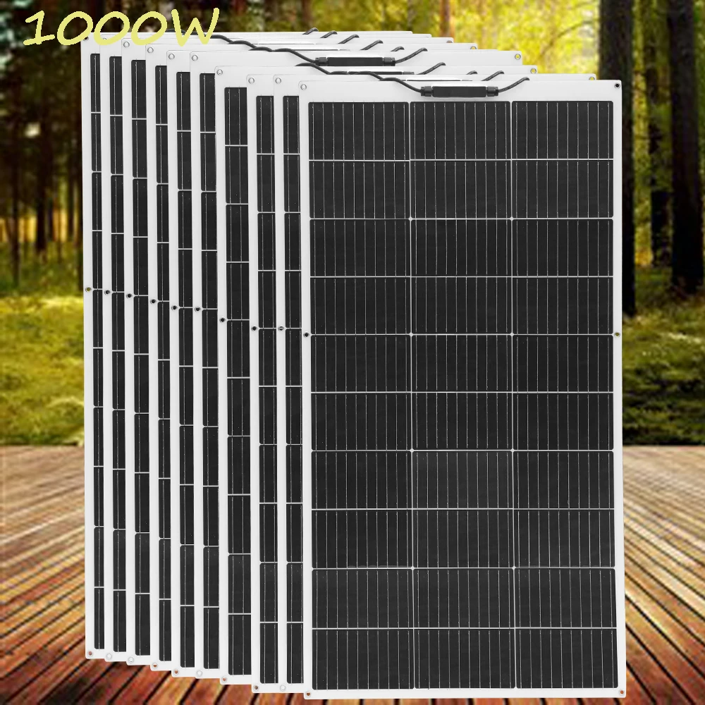 1000W Flexible Solar Panel 10 * 100W 24V/12V Monocrystalline Bendable -Semi-Flexible Solar Panels Charger Off-Grid for RV Boat 1000W Flexible Solar Panel 10 * 100W 24V/12V Monocrystalline Bendable -Semi-Flexible Solar Panels Charger Off-Grid for RV Boat