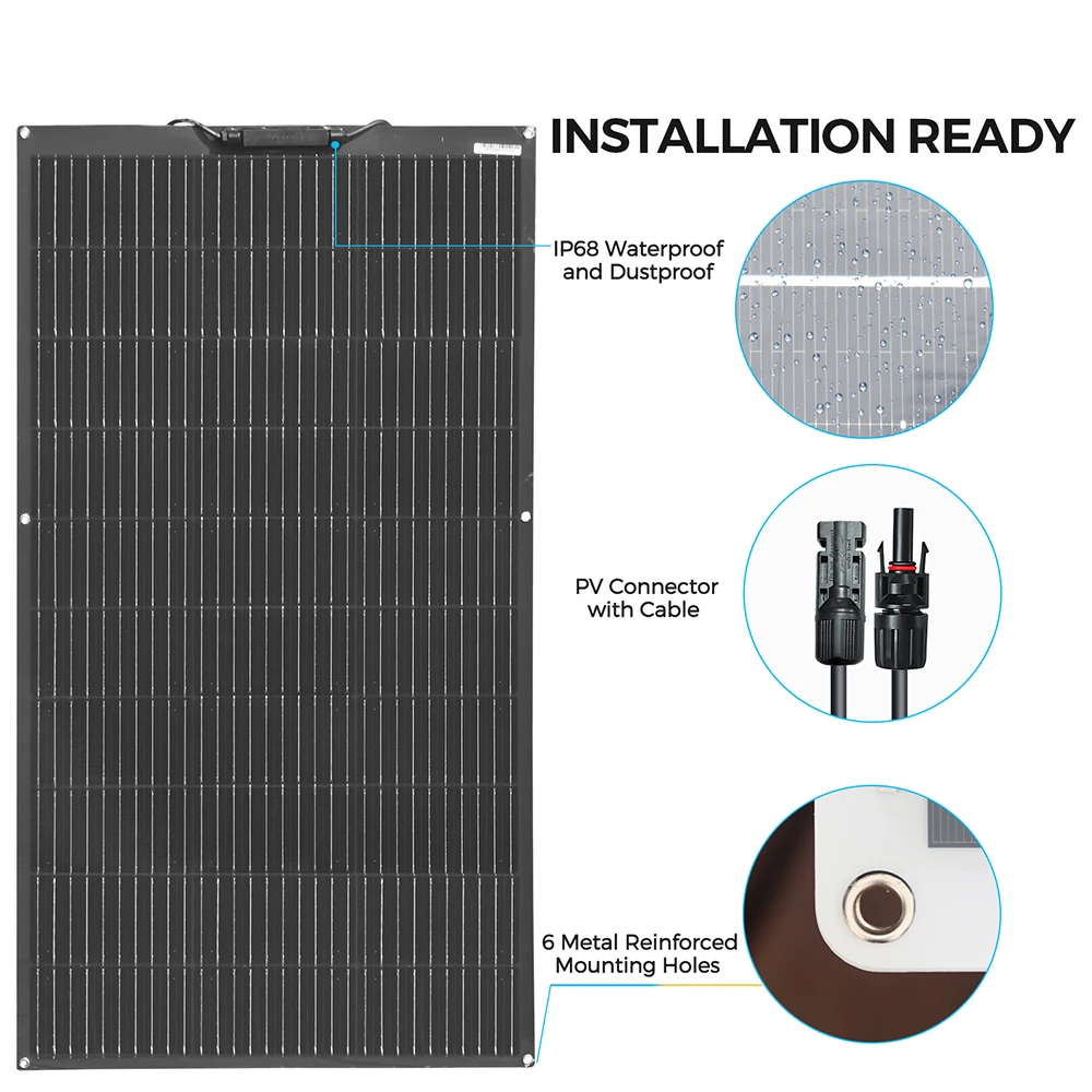 1000W Flexible Solar Panel 10 * 100W 24V/12V Monocrystalline Bendable -Semi-Flexible Solar Panels Charger Off-Grid for RV Boat 1000W Flexible Solar Panel 10 * 100W 24V/12V Monocrystalline Bendable -Semi-Flexible Solar Panels Charger Off-Grid for RV Boat