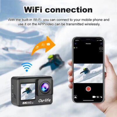 Action Camera 5K 4K60FPS EIS Wi-Fi Dual Screen 170D 2.0 Inch Touch Screen 30M Waterproof Sport Camera With Remote Control - Image 5