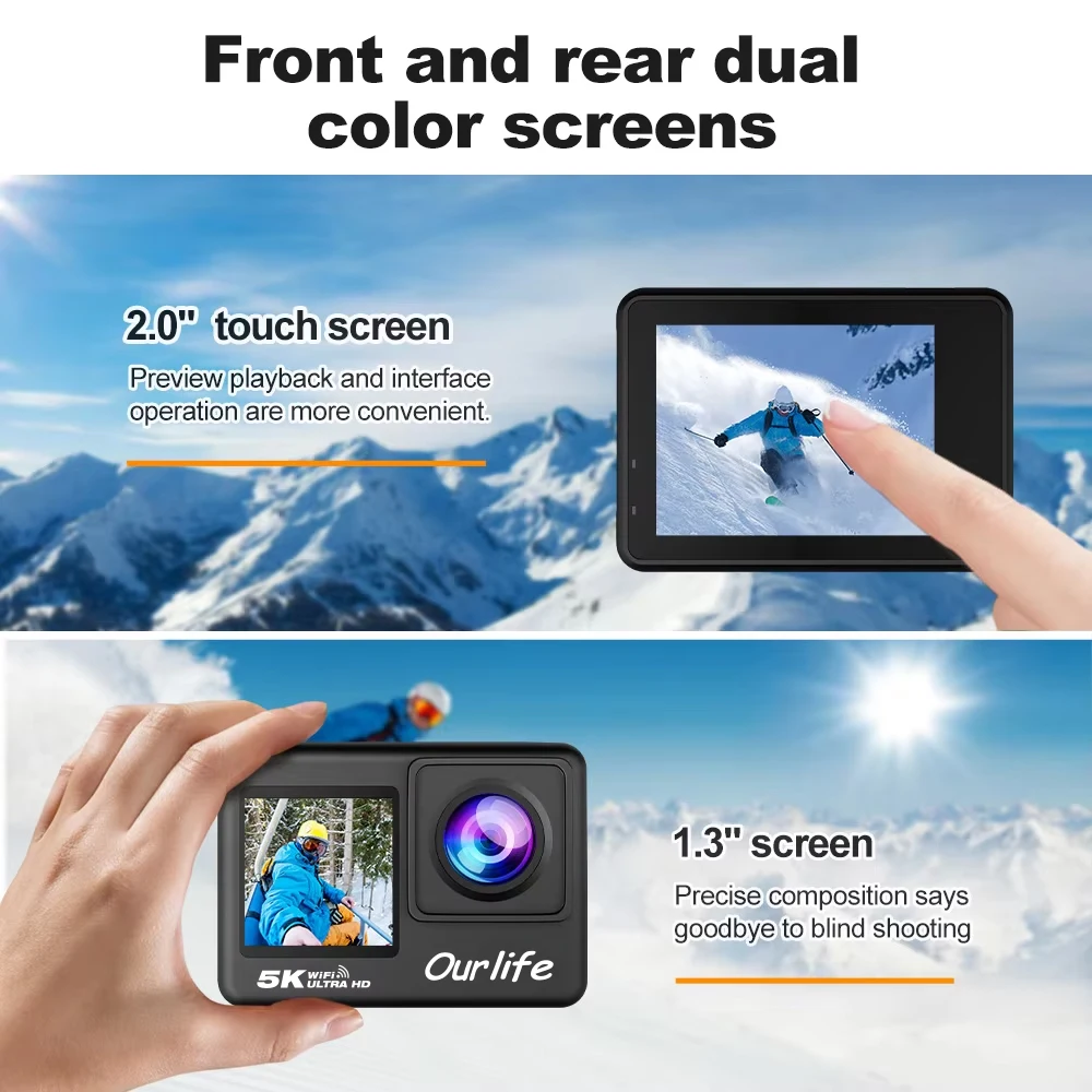 Action Camera 5K 4K60FPS EIS Wi-Fi Dual Screen 170D 2.0 Inch Touch Screen 30M Waterproof Sport Camera With Remote Control Action Camera 5K 4K60FPS EIS Wi-Fi Dual Screen 170D 2.0 Inch Touch Screen 30M Waterproof Sport Camera With Remote Control