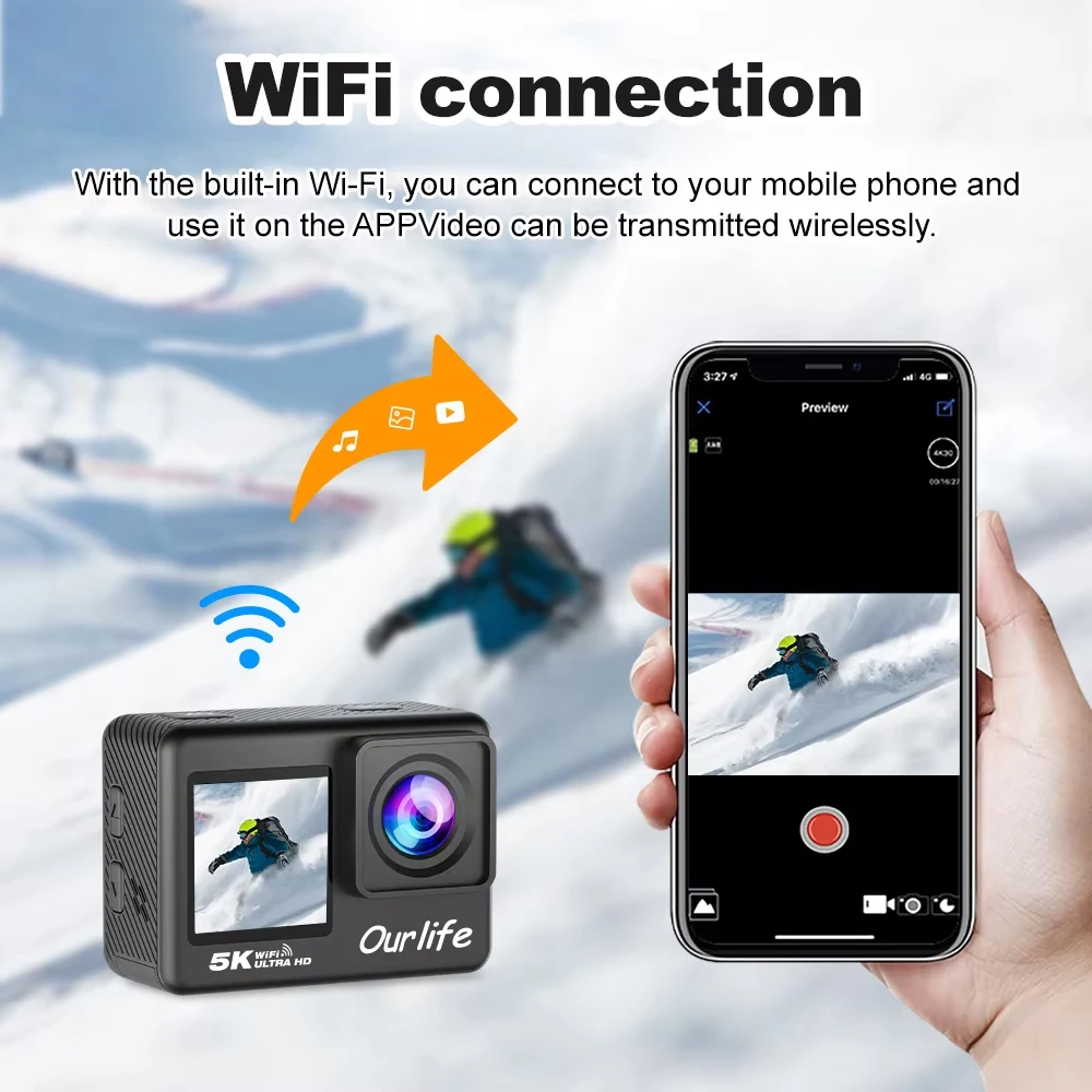 Action Camera 5K 4K60FPS EIS Wi-Fi Dual Screen 170D 2.0 Inch Touch Screen 30M Waterproof Sport Camera With Remote Control Action Camera 5K 4K60FPS EIS Wi-Fi Dual Screen 170D 2.0 Inch Touch Screen 30M Waterproof Sport Camera With Remote Control