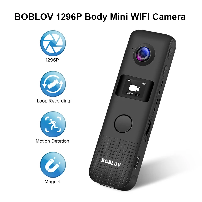 BOBLOV C18 Mini Camera WIFI Motion Detect 64GB/128GB HD 1296P Professional BodyCam Micro Magnet Camcorder Loop Recording DVR Cam BOBLOV C18 Mini Camera WIFI Motion Detect 64GB/128GB HD 1296P Professional BodyCam Micro Magnet Camcorder Loop Recording DVR Cam