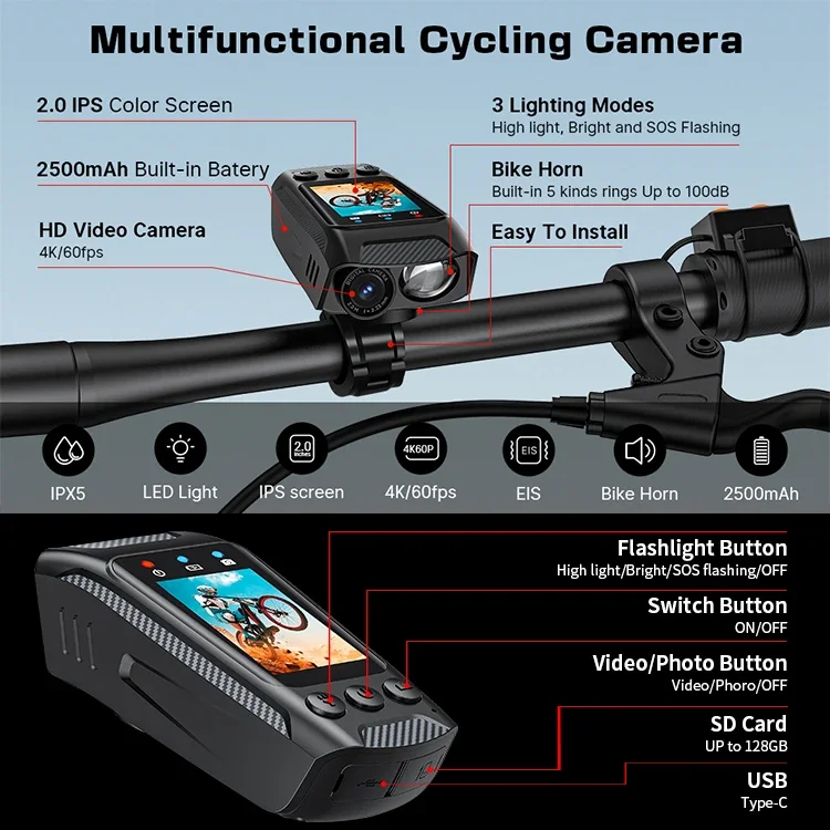 3 in 1 Multifunction Sport DV Dash Cam with Light Horn 4K Bike Helmet Action Camera HD Screen Motorcycle Bicycle Cycling Camera 3 in 1 Multifunction Sport DV Dash Cam with Light Horn 4K Bike Helmet Action Camera HD Screen Motorcycle Bicycle Cycling Camera
