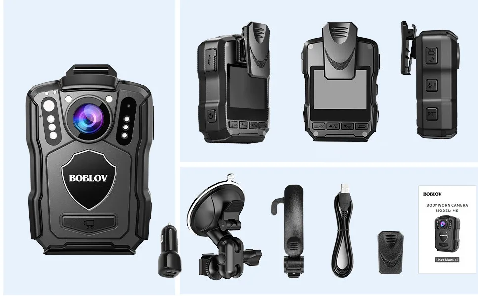 BOBLOV M5 1440P Body Camera 64GB Police Recorder 4200MAH Battery Bodycam Chest Camera IP67 Waterproof Mini Body Cam