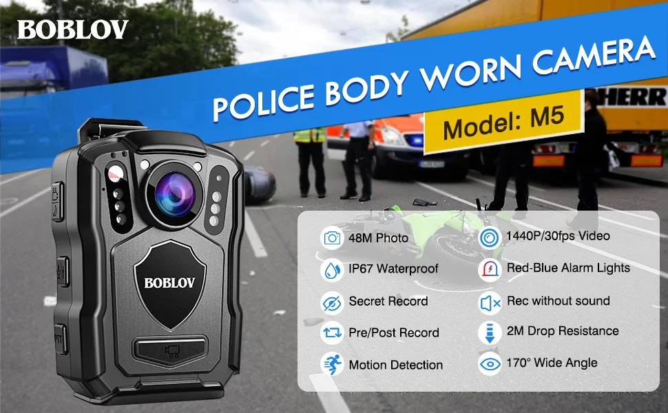 BOBLOV M5 1440P Body Camera 64GB Police Recorder 4200MAH Battery Bodycam Chest Camera IP67 Waterproof Mini Body Cam
