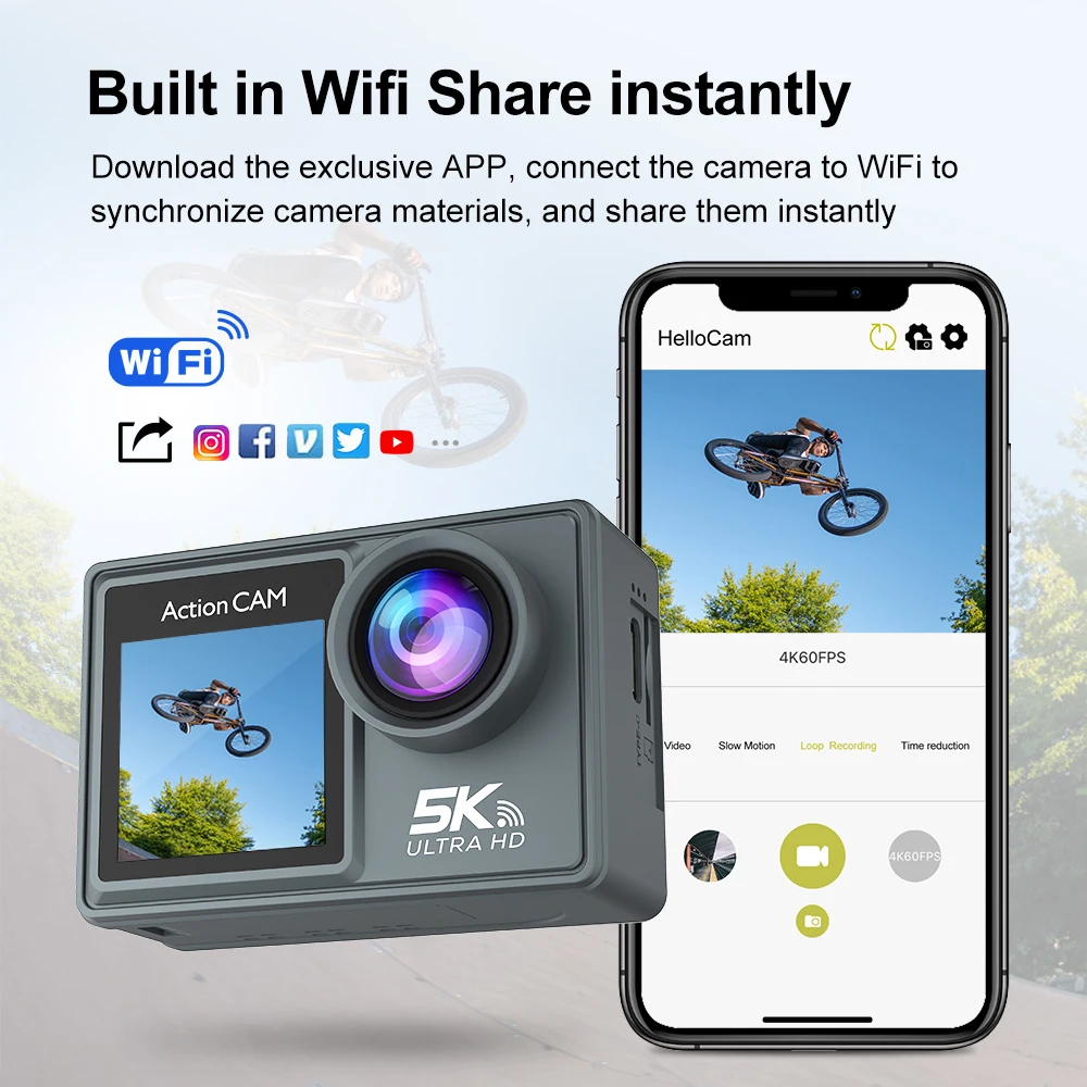 5K 4K60FPS Action Camera Dual IPS Touch LCD DVR EIS 170° 30M Waterproof 5X Zoom Sport Camera With Wireless Mic&Remote Control 5K 4K60FPS Action Camera Dual IPS Touch LCD DVR EIS 170° 30M Waterproof 5X Zoom Sport Camera With Wireless Mic&Remote Control