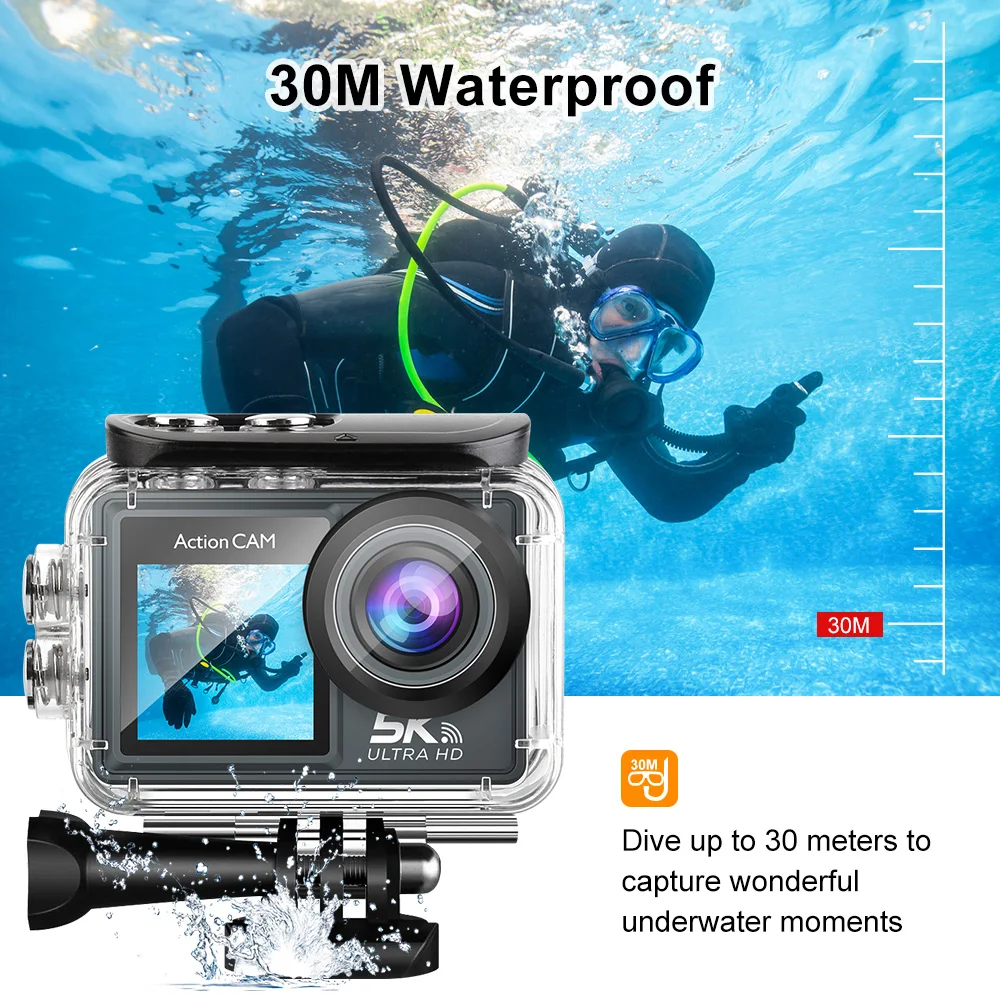 5K 4K60FPS Action Camera Dual IPS Touch LCD DVR EIS 170° 30M Waterproof 5X Zoom Sport Camera With Wireless Mic&Remote Control 5K 4K60FPS Action Camera Dual IPS Touch LCD DVR EIS 170° 30M Waterproof 5X Zoom Sport Camera With Wireless Mic&Remote Control